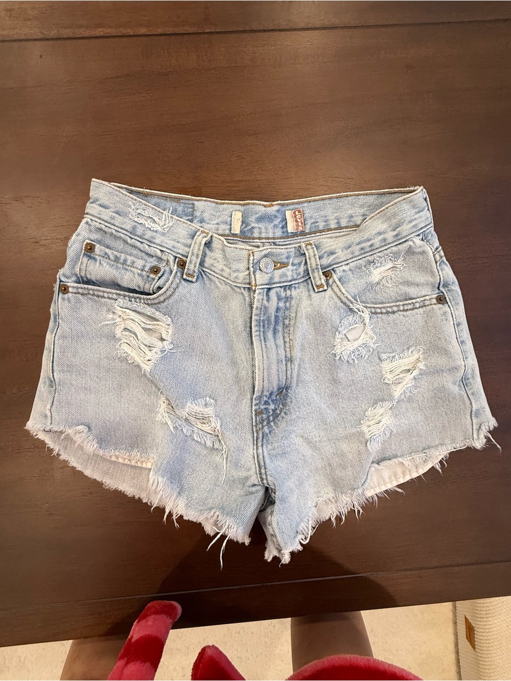 Custom Levi’s Light Blue Distressed Denim Women’s Shorts